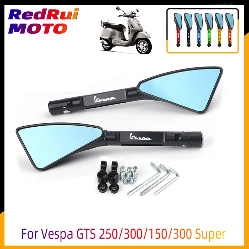 

Universal With Logo 6Colors Motorcycle CNC Aluminum Rear View Mirrors Blue Anti-glare Mirror For Vespa GTS 250/300/150/300 Super