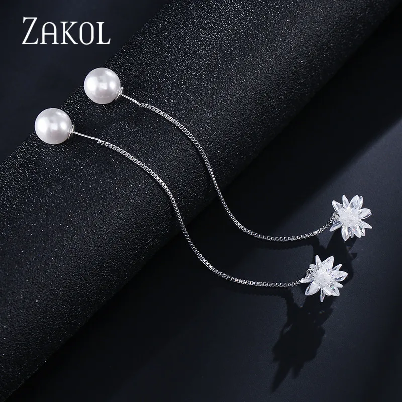 ZAKOL модные свисающие серьги двухсторонние блестящие с искусственным жемчугом