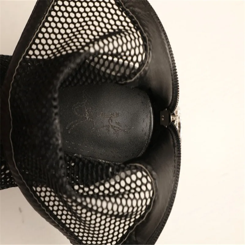 

Summer Mesh Boots Women Zipper High Heels Breathable Pumps Zip Thick Heels Fashion Autumn Shoes Female Footwear Big Size