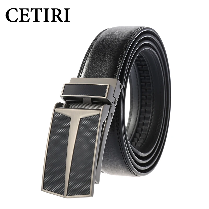CETIRI 3.0cm 3.1cm Men's Belt Automatic Ratchet Buckle with Cow Genuine Men luxury brand male strap 100-130cm Leather Belt