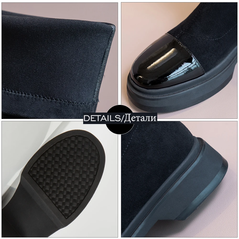 

WETKISS Knee Boots Woman Square Toe Slip On Flat Boots Platform Knight Shoes Woman Casual Autumn Winter Boot Black Big Size