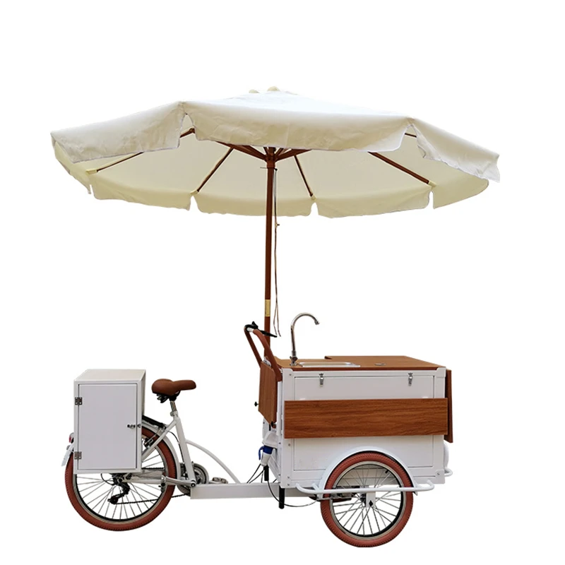 

3 Wheels Coffee Kiosk Food Cart Ice Cream Cargo Bike Electric Pedal Bicycle Drinks Snack Vending Tricycle With Mini Refrigerator