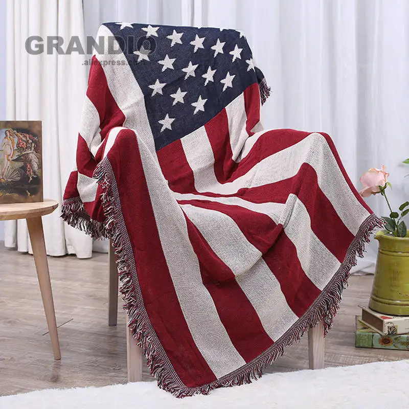 Вязаное одеяло для дивана с кисточками 130x180 см, хлопок, флаг США Великобритания, домашний декоративный пол, ковер, кровать, одеяло, покрытие для стола