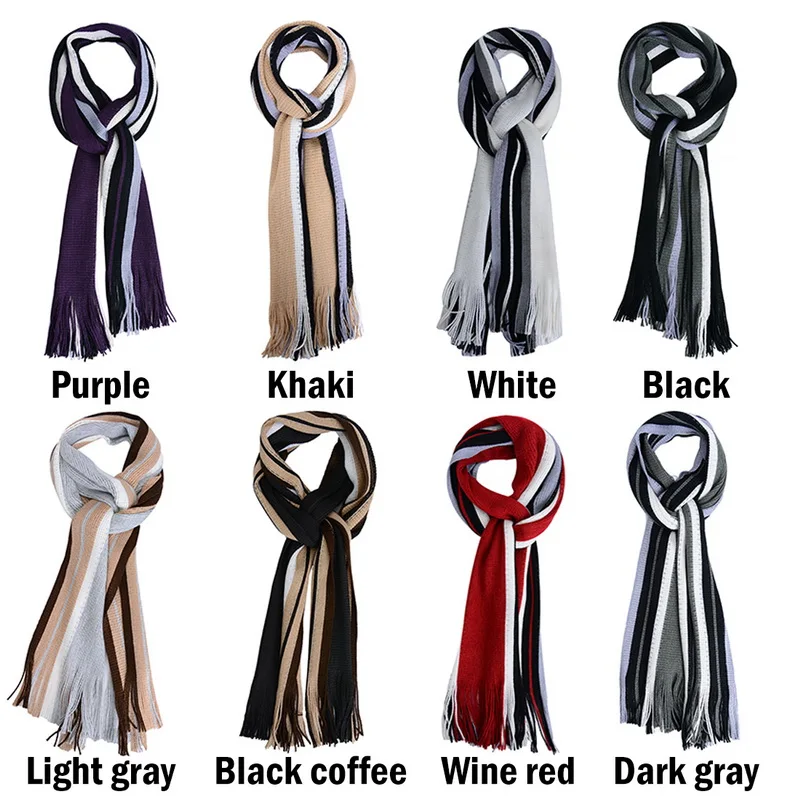 

Winter Designer Scarf Men Striped Cotton Scarf Male Brand Shawl Wrap Knit Cashmere Bufandas Long Striped With Tassel