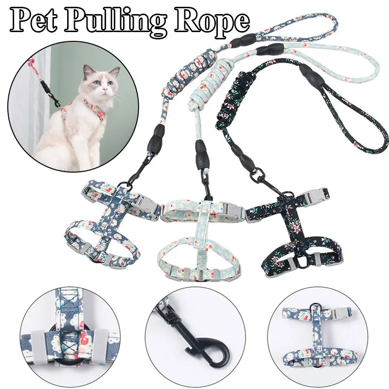

Convenient Pet Traction Rope Animal Leash Safe Cute Cat Dog Harness Durable Adjustable Pet Products Dog Pulling Rope Chest Strap
