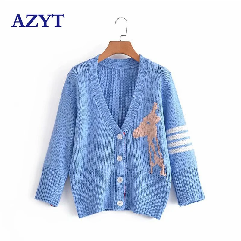 

Женский кардиган в полоску AZYT, вязаный кардиган с длинным рукавом, свитер с принтом, пальто для осени