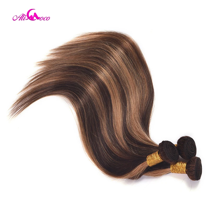 Feixes de Cabelo Osso em Linha Marrom com Destaque Coco Ombre Brasileiro Reta Humano p4 - 30 Cor Remy Feixes Tecer Cabelo Ali 4 Ali coco feixes de cabelo ombre brasileiro