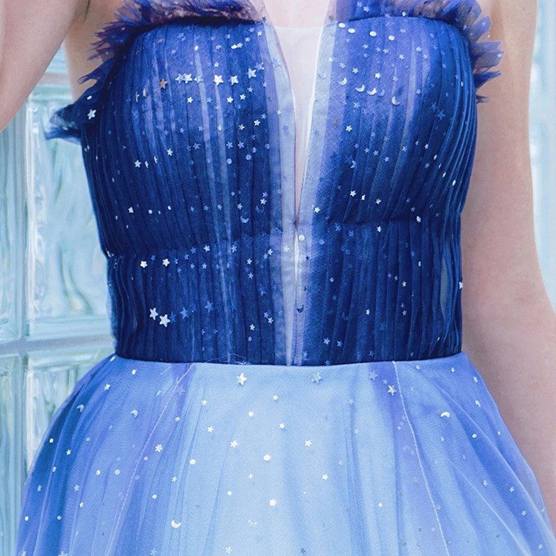 

It's Yiiya Evening Dress 2019 Elegant Star Pattern Sleeveless Spaghetti Strap Gowns Sexy Backless Party Formal Dresses E917