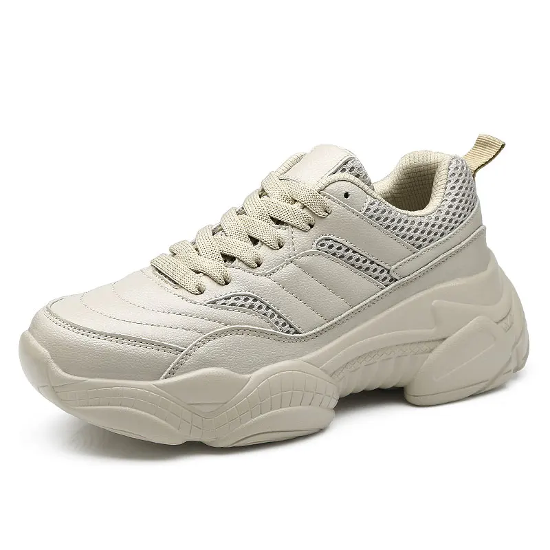 Beige Bomlight/сетчатые женские кеды на высокой платформе; коллекция года; Модные женские бежевые туфли для папы; женская повседневная обувь из Вулканизированной Ткани на массивном каблуке - Цвет: Beige