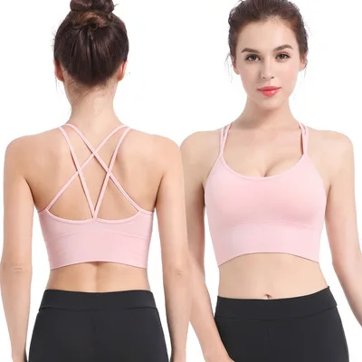 

Women Thin Strap Cross-back Yoga Bra Solid Quick-drying No Steel Ring Plus Size Sports Underwear for Gym Sports Yoga Bra Women