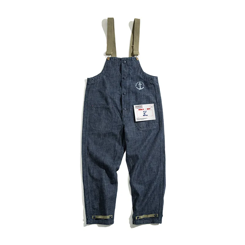 Denim Jumpsuit for Men American Vintage Navy Overalls Spring Autumn Original Straight Leg Jeans Male Fashion Trend Cargo Pants
