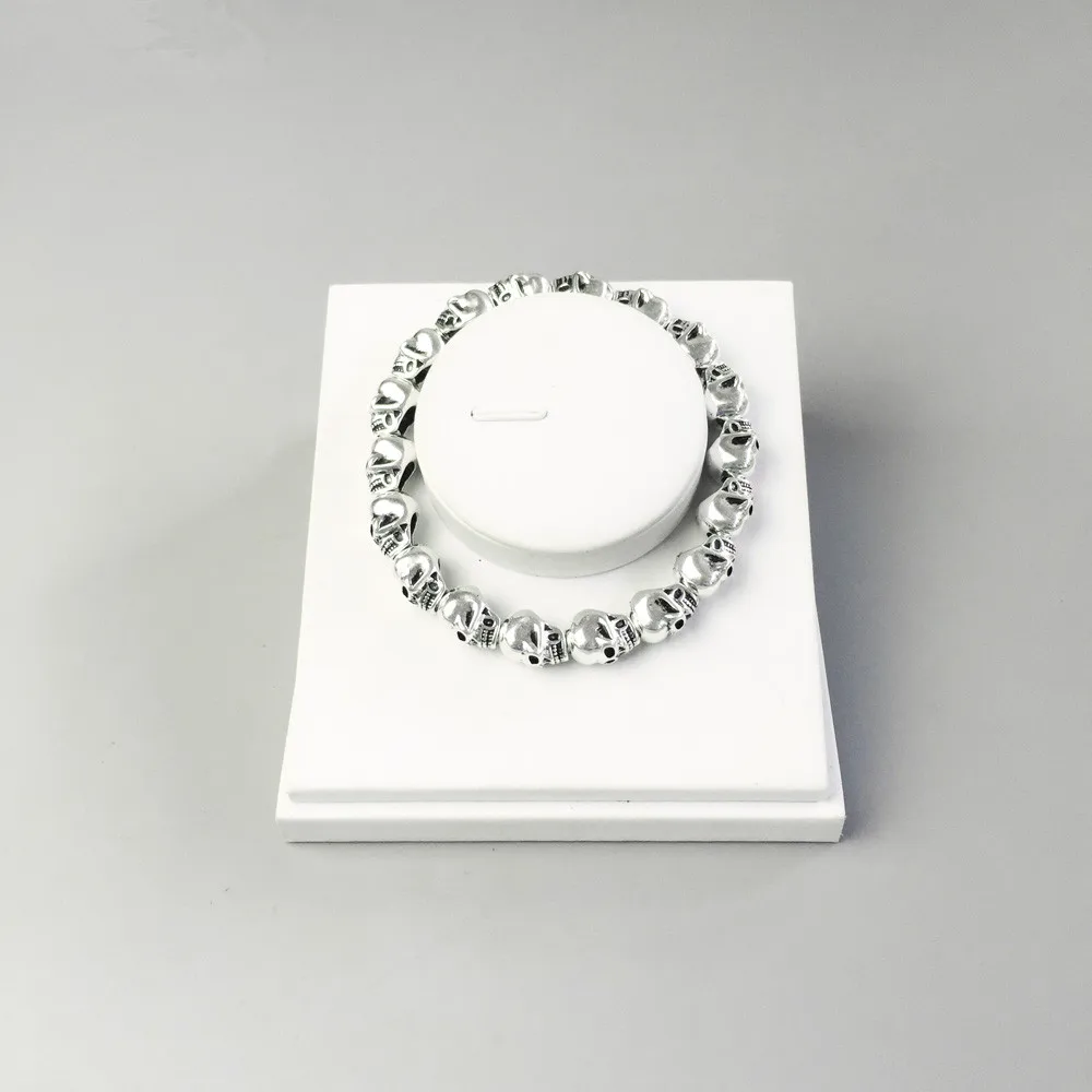 Браслет из стерлингового серебра 925 пробы с черепом и бусинами эластичный