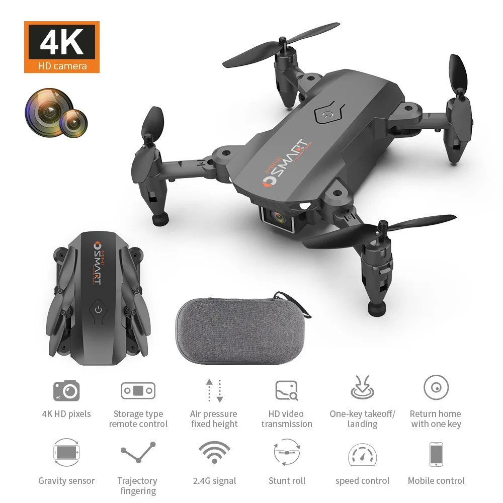 Mini Dron Profesional con c&aacute;mara Dual para ni&ntilde;os, cuadric&oacute;ptero con WiFi, FPV, altura plegable, color negro y gris, modelo L23 4K-3