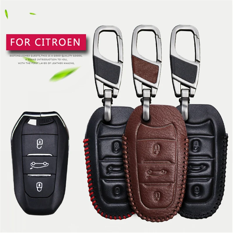 

Real Leather Car Key Case Cover for Citroen C3 C6 C5 X7 Aircross C4 Picasso C8 C2 C1 C4l Ds3 Ds5 Berlingo Key Chain Accessories