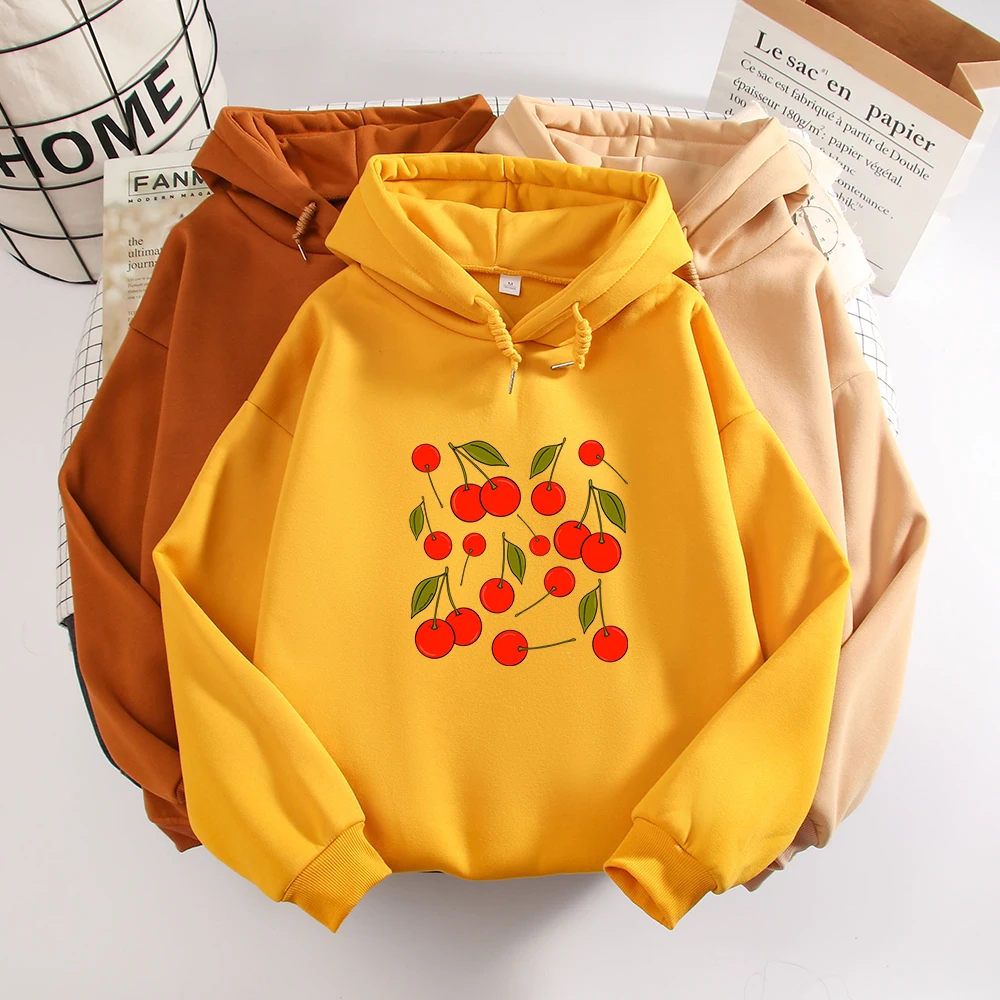 Cute Cherry Sweatshirt Oversize Harajuku Hoodie Woman Autumn Winter Long Sleeve Sweetshirt for Girls Plus Size Hoodies Pink Tops