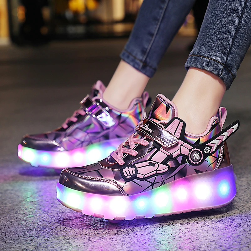 Rechargeable LED Light Shoes For Children Men And Women Adult Roller Skates Walking Over Ice Lightweight Storm Shoes Size 27-43#