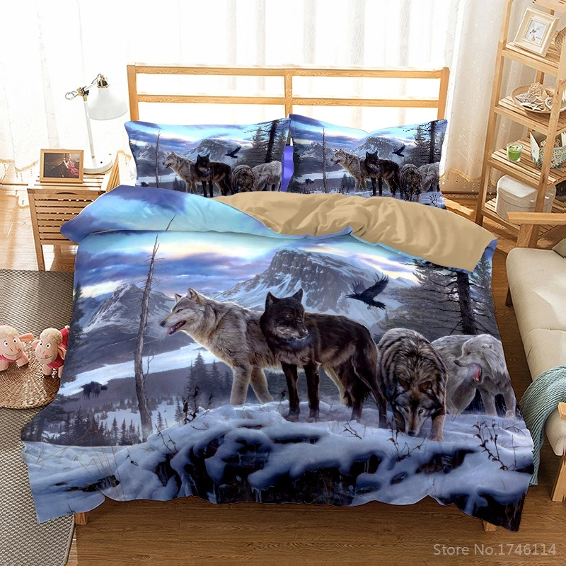 

3D Wolf Animal Printed Bedding Set Duvet Cover / Comforter Cover with Pillowcase Set Soft Bed Linens Twin Full Queen King Size