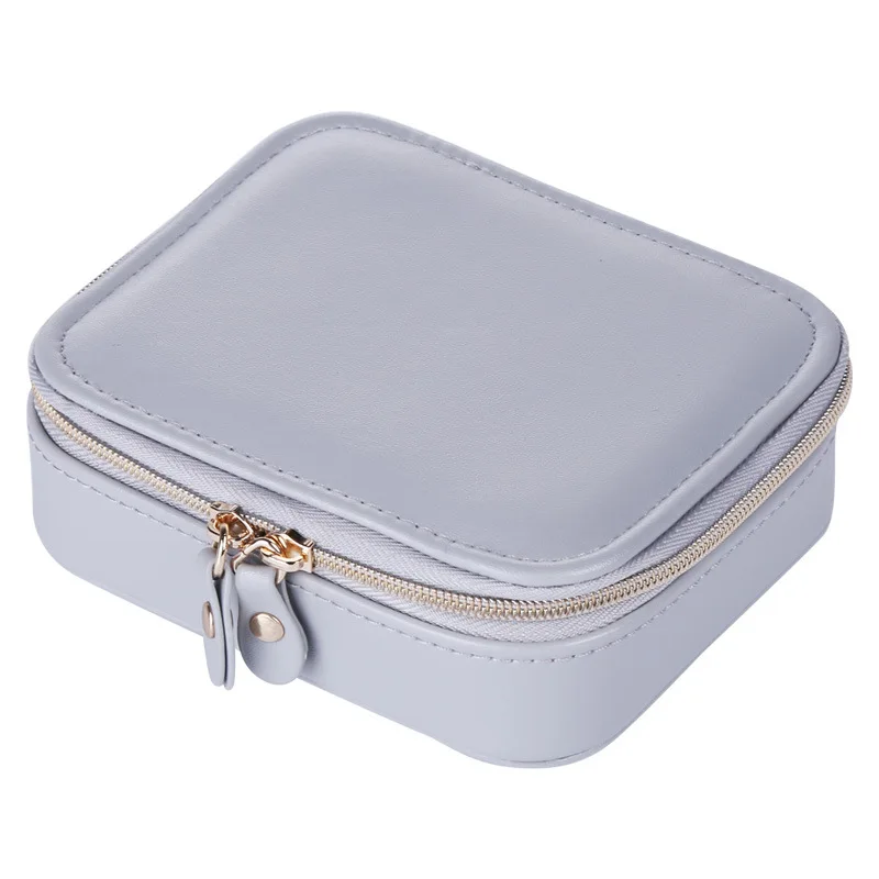 

candy color fashion women zipper jewelry box mini style leather Jewelry Storage Case for Home Travel girl gift 200805-33