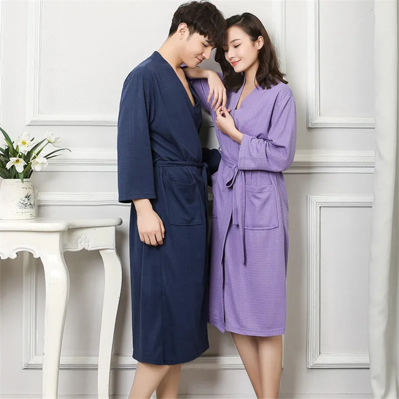 Вафельный хлопковый Халат, ночное белье для влюбленных, пижама, сексуальное повседневное свободное кимоно, халат, халат, мягкое, для отдыха, неглиже, домашний халат