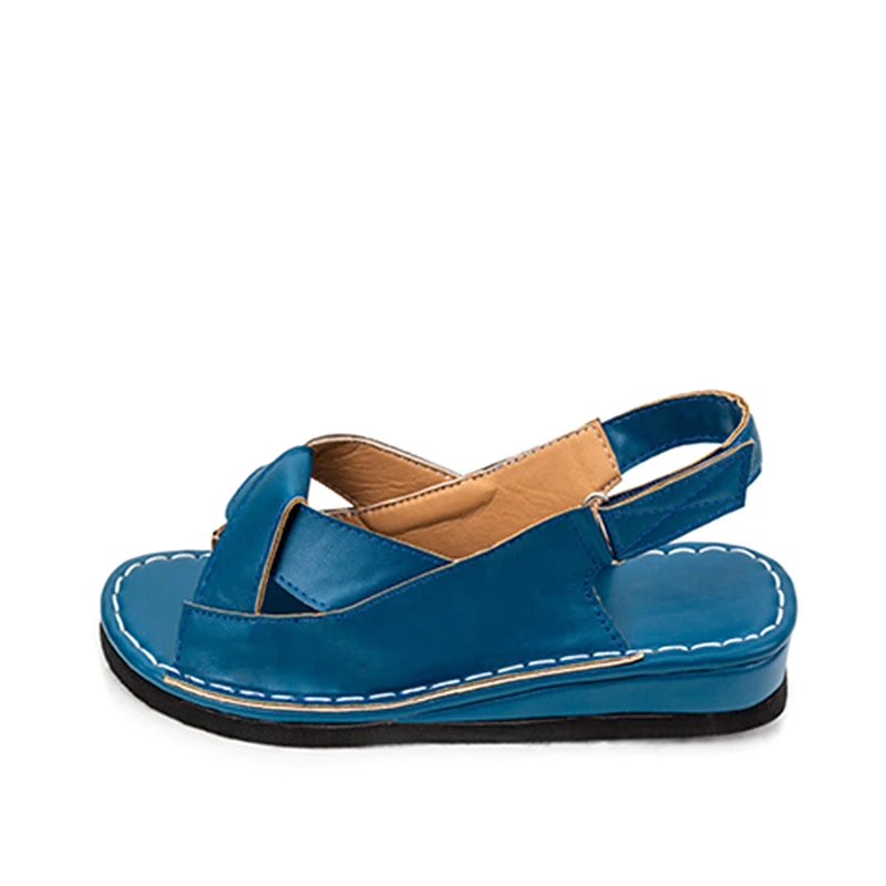 

35-43 Women's Summer Open Toes Buckle Sandals Ladies Slingbacks Cross Tied Sewing Flat Shoes Female Casual Platform Woman Shoes