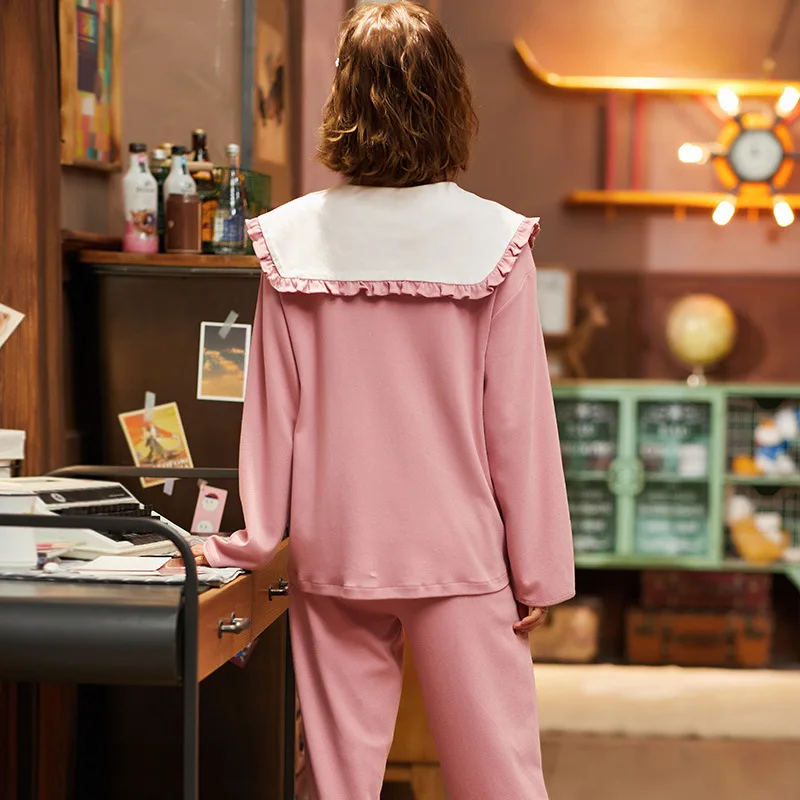 

Cotton Pajamas Long-sleeved Lapel Homewear Cute Pink Princess Style Sleepwear Autumn Winter New Women Comfortable Pajamas Set