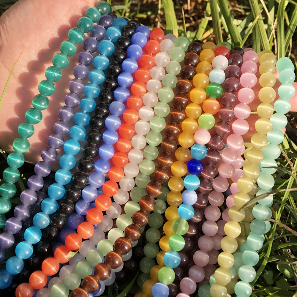 

Wholesale Cat Eye Stone Round Beads Natural Opal Round Loose Spacer Beads For Jewelry Making DIY Bracelet 15'' 4 6 8 10 12mm