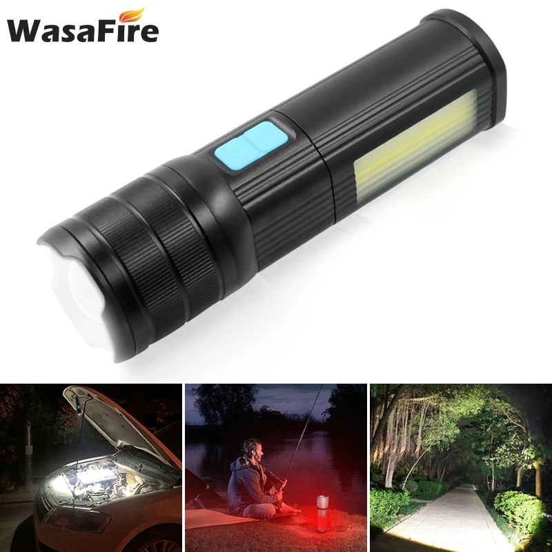 Перезаряжаемые 3 режимный светодиодный фонарик 1 * XML L2 + 2 COB лампа работы