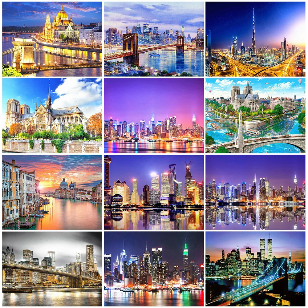 

HUACAN Diamond Painting City Landscape Full Square 5D Diamond Embroidery Cross Stitch Home Decoration