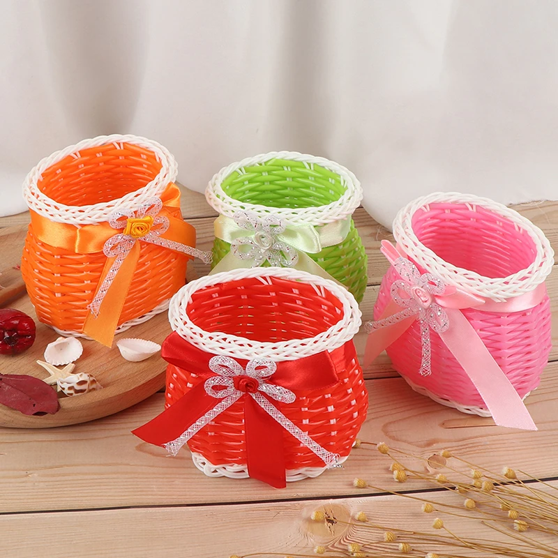 

8*10cm Plastic Rattan Vase Basket Flowers Pot Rattan Basket Wedding Table Decor Flower Vase Wedding Vase Home Decor