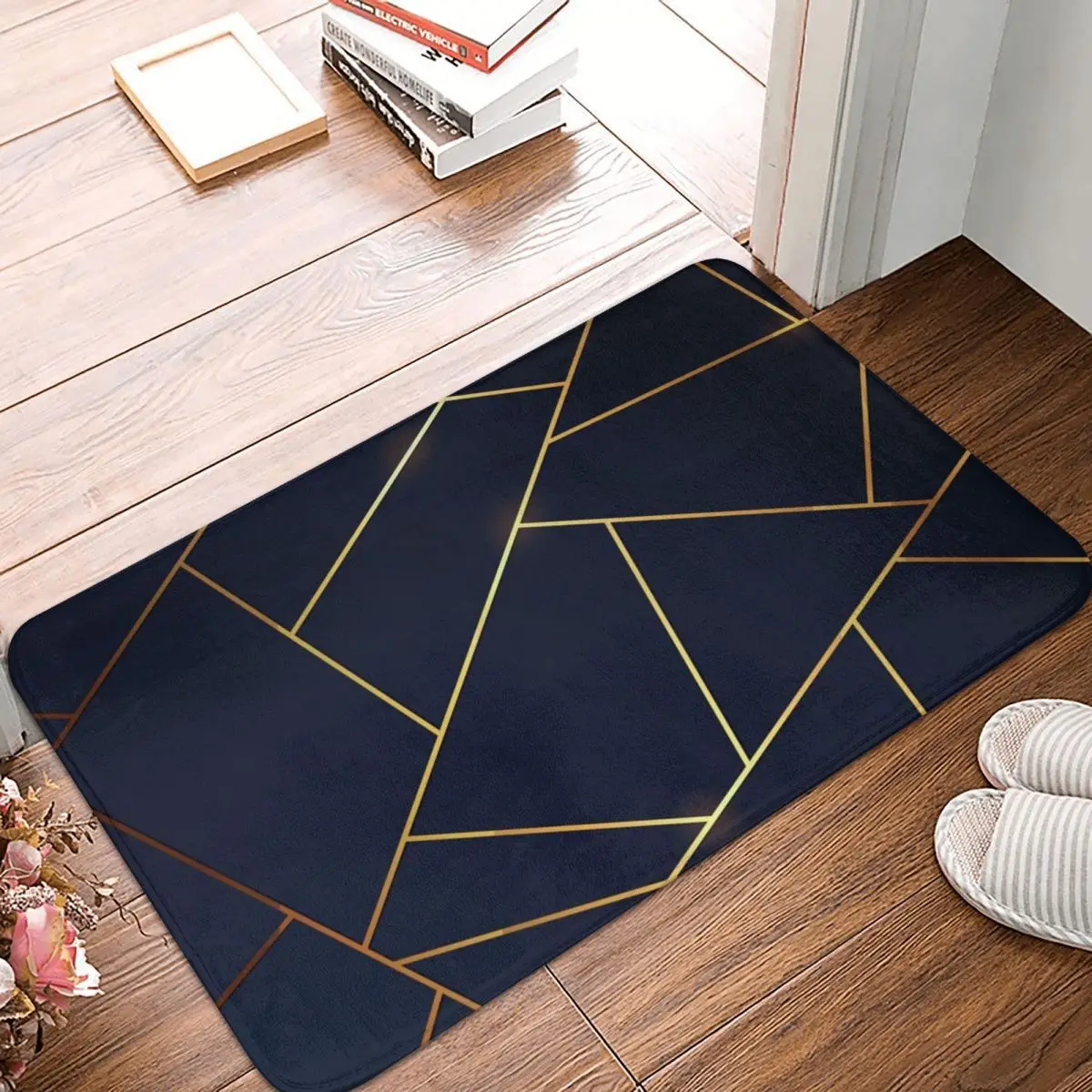 

Navy Gold Stone Geometric Doormat Carpet Mat Rug Polyester Non-Slip Floor Decor Bath Bathroom Kitchen Living Room 40x60