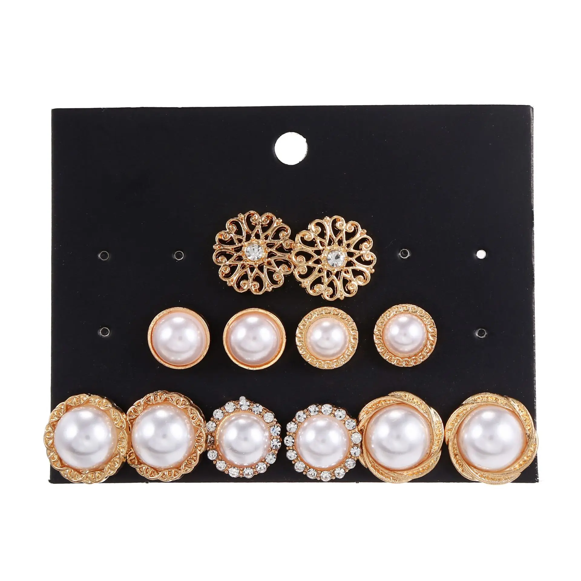 

Vintage Gold Color 6 Pairs Stud Earrings Crystal Pearl Earring Set Ear Stud Jewelry for Women