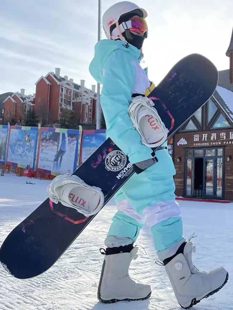 XUJINGJIE Skianzug Damen Winddicht Wasserdicht Winter Warmer Schneeanzug Skikleidung Mode 2 Teilig Skijacke mit Skihose 