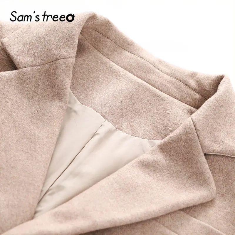 SAM'S TREE Camel, женские блейзеры в минималистическом стиле, осень, лоскутный рукав, чистый, двусторонний, шерстяные, накладные, женские пальто