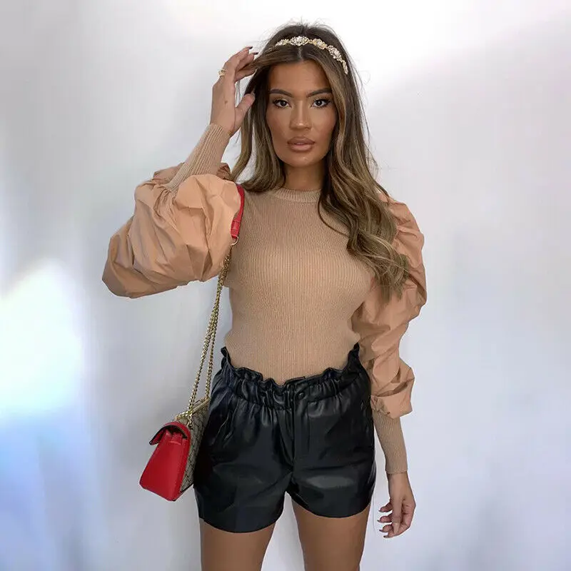 Женская блузка с круглым вырезом длинным рукавом-фонариком | одежда