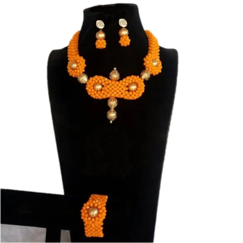

4UJewelry Bridal Jewellery Sets Wedding Orange Bracelet Earrings Necklace Sets Free Shipping 2020 Dubai Gold Balls African Beads