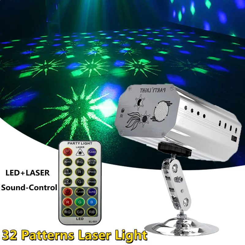 Laser Lights DJ Disco Stage Party Sound Activated RGB LED Projector Time Function with Remote Control for Christmas Decorations