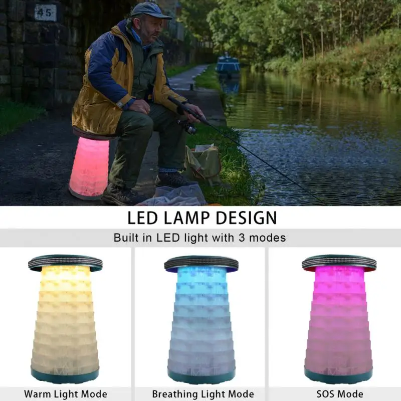 

Portable Folding Chairs Telescoping Stool With LED Warning Light For Outdoor Furniture Camping Fishing Travel Garden Stool Chair