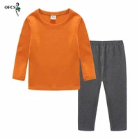 retail cotton childrens pajamas sets keep warm baby girls boys clothes pure color kids sleepwear long sleeve topspants 2 pcs