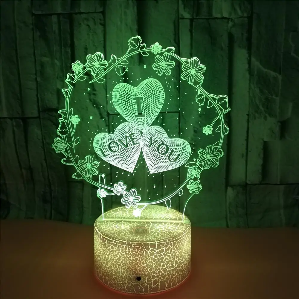 Ночник 3D I LOVE YOU подарок на день Святого Валентина свадьбу для влюбленных