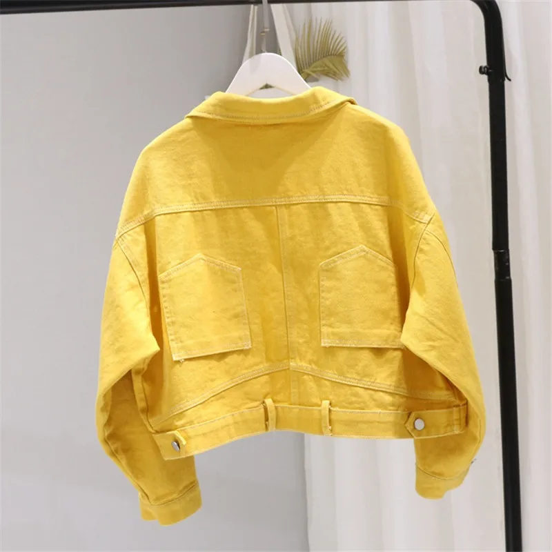 2020 Spring and autumn short denim jacket bat sleeve loose women coat single-breasted candy color tops casual female jackets | Женская