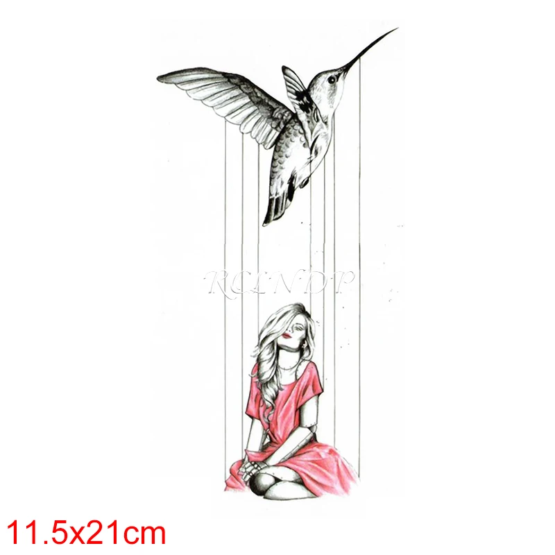 Водостойкая временная татуировка наклейка птица Колибри Сексуальная красная