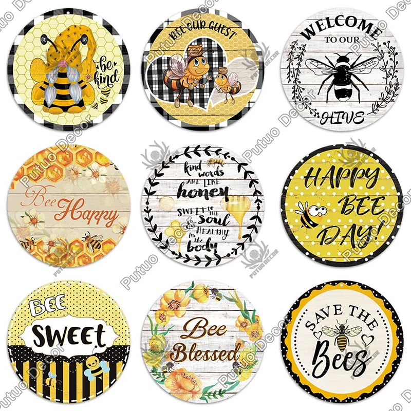 putuo decor bee round wooden signs lovely honey bee pendant plaque wood for bee house garden farmhouse sign lover gift tag free global shipping