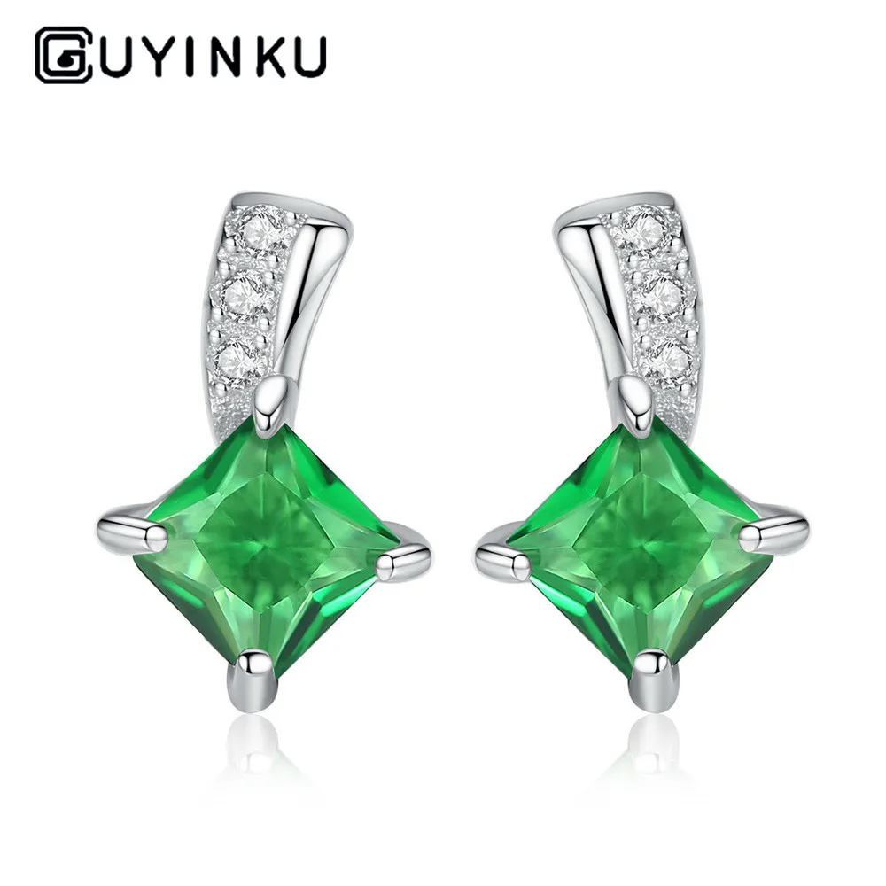 Серьги гвоздики из стерлингового серебра S925 пробы украшение для ушей зеленого