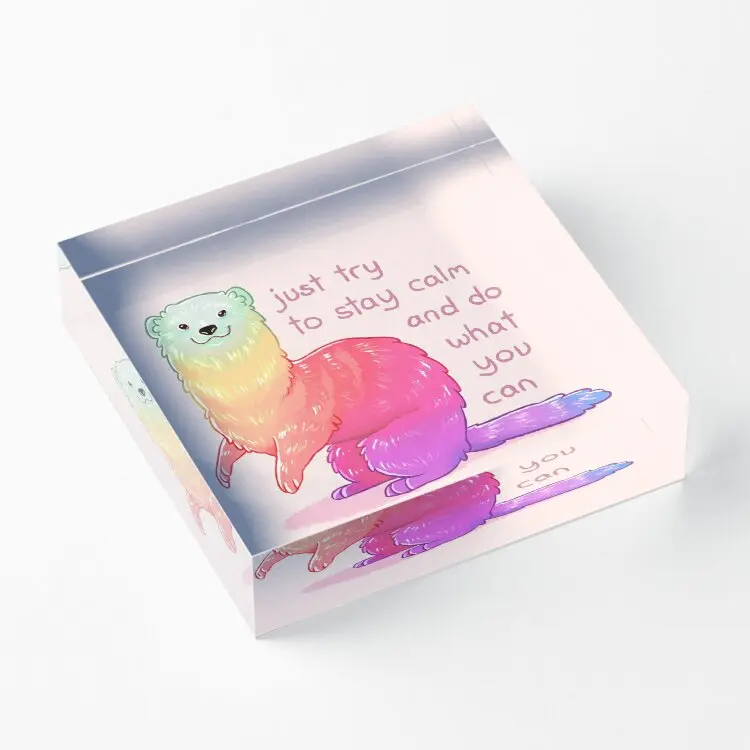 

Просто попробуйте оставаться спокойным радужным хорьком, акриловый блок, семейный Забавный штамповочный декор, печатная доска, для спальни...