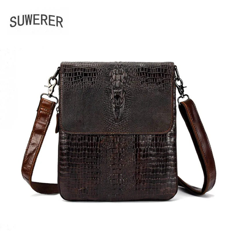 

2022 New Men's Shoulder Messenger Bag leather Men's Bag Crocodile Pattern Men Shoulder Bag l men's bag retro Real cowhide