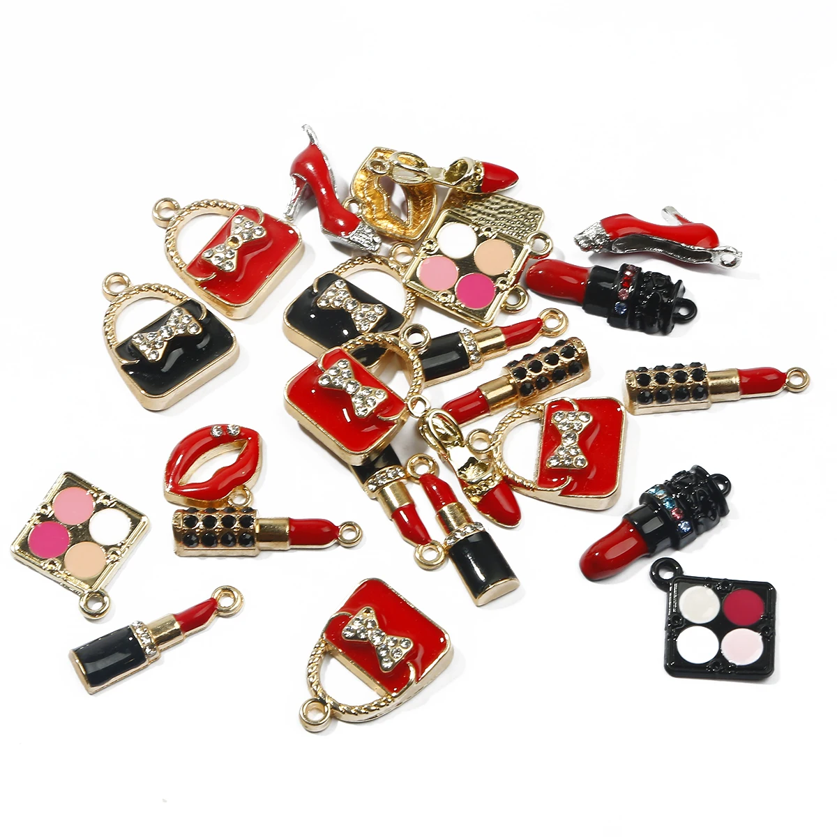 2 stücke Emaille Make-Up Charme Gemischt Frauen Lip Lippenstift Tasche Schuhe Anhänger für DIY Ohrring Armband Halskette Schlüssel Kette Schmuck, der – Detail 5