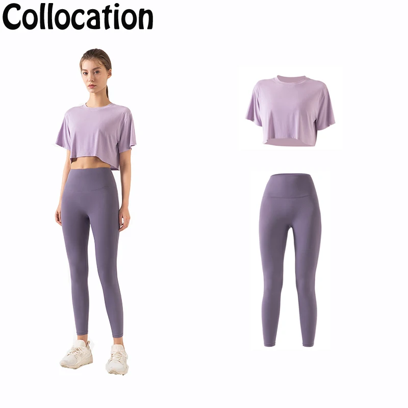 Летняя спортивная футболка cruber свободные короткие быстросохнущие топы для йоги