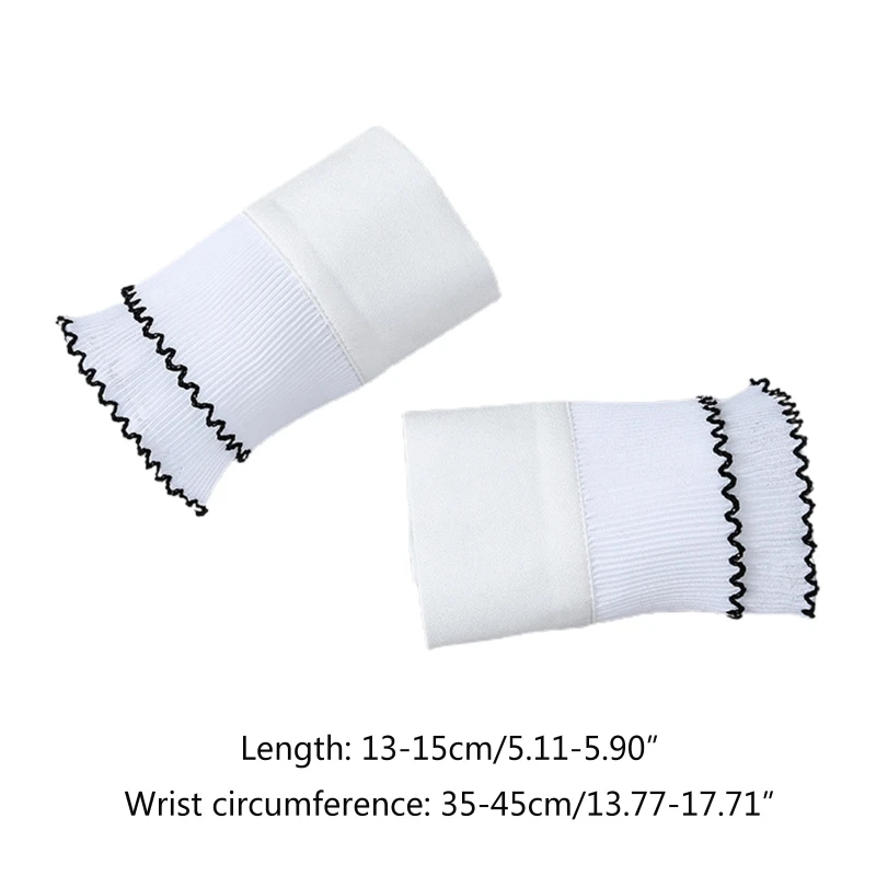 

Women Double Layer Pleated Horn Cuffs Ruffled Black Trim Detachable False Sleeve 649C