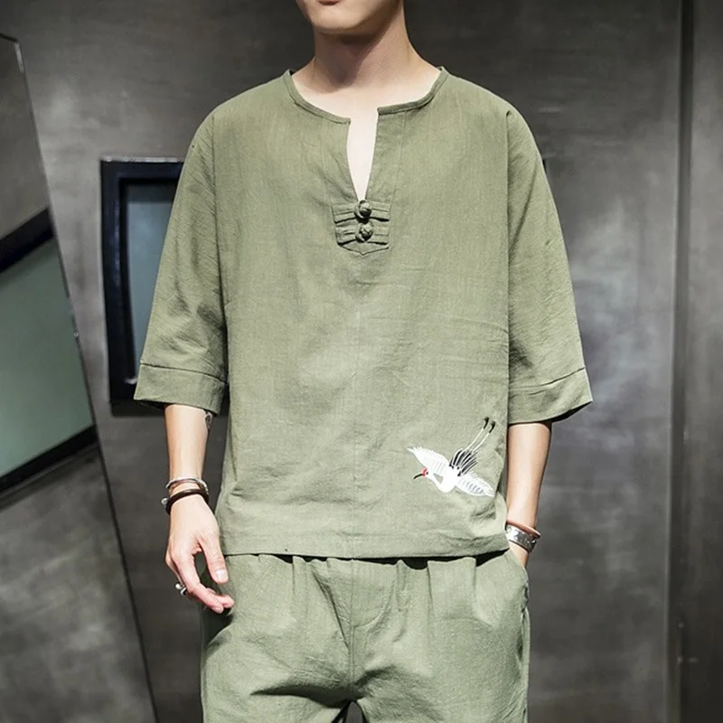 Мужские топы с вышивкой чонсам яркая китайская футболка для мужчин Женская