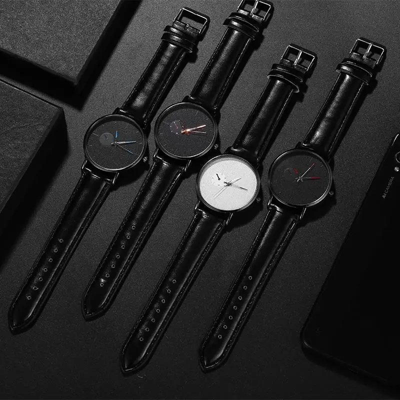 Fashion Men'S Leather Band Watch Stainless Steel Case Simple Wristwatch Male Men Casual Business Watches Relogio Masculino | Наручные